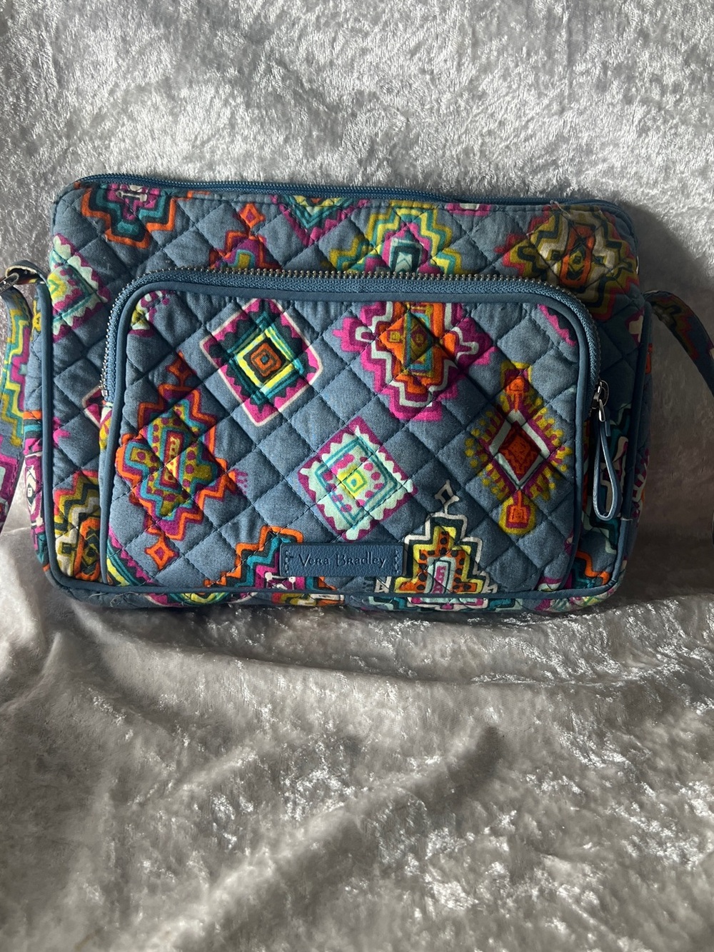 Vera Bradley Teal Quilted Crossbody with Multicolor Geometric Print